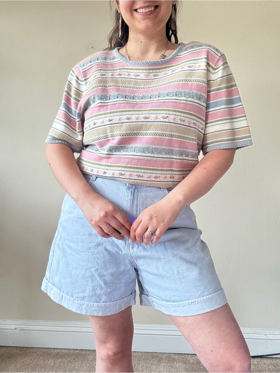Alfred Dunner Tops - Vintage Alfred Dunner Striped Pastel Short Sleeve Knit Top